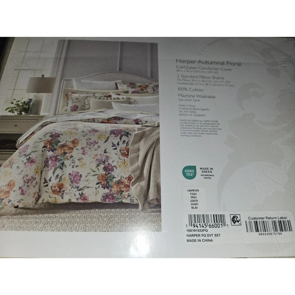 Sky Harper Autumnal Floral Duvet Cover Set, Full/Queen 100% Cotton 300 thread co